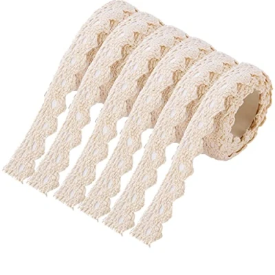 Imagen de 6 rollos de cinta encaje beige autoadhesiva, decorativa vintage, encaje, autoadhesiva para manualidades,