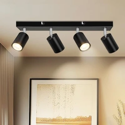 Imagen de Dehobo Lampara Focos Techo con 4 Giratorios, Lámpara de Pared Interior LED Negro Ajustables GU10, Foco Aluminio para Iluminación Dormitorio Pasillo Cocina, Sin Bombilla