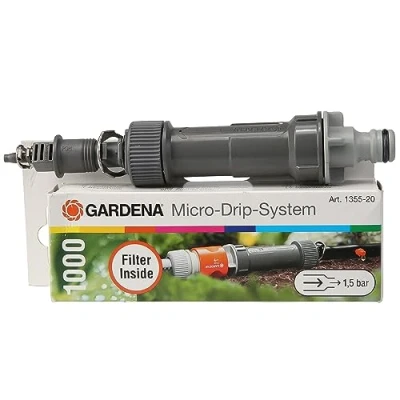Imagen de Gardena Aparato básico Reductor 1000 Reducción de la presión a Aprox. 1.5 Bar. Caudal Agua hasta 1.000 L/h, con el Sistema conexión Quick and Easy, Color Negro, Gris, Plata