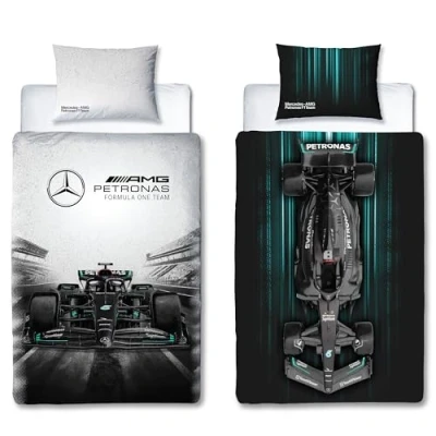 Imagen de Character World Mercedes AMG Petronas Juego de Funda edredón Oficial para Cama Individual, diseño Horizonte Reversible Gris Fórmula 1 2 Caras, Producto Incluye