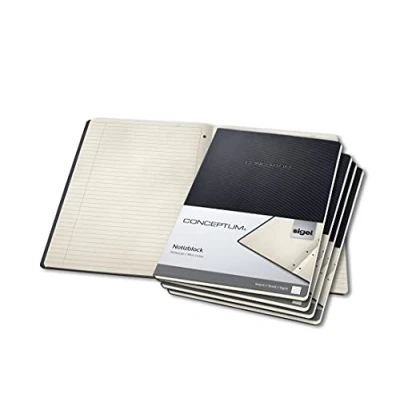 Imagen de SIGEL CO801 Bloc de notas, 21.1 x 29.7 cm, a líneas, Hardcover, negro, 5 unidas, Conceptum