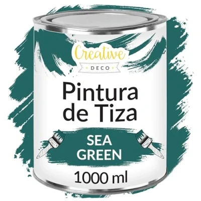 Imagen de Creative DECO 1L Verde Marino Pintura a la Tiza para Muebles Chalk Paint Madera Mate y Lavable sin Lijar Renovación, Decoración, Manualidades Posible Efecto de Barrido Gradiente
