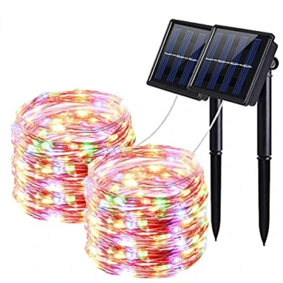 Imagen de QSPORTPEAK 【2 Packs】 Guirnalda Luces LED Exterior Solar, 12M 100LED Guirnaldas 8 Modos de Luz a Prueba Agua Cadena Solares Jardín para Fiesta/Árbol (Coloridos)