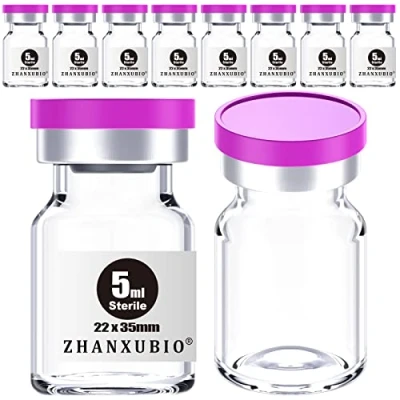 Imagen de ZHANXUBIO Viales estériles vacíos con puerto de inyección autorreparable y tapa plástico aluminio, paquete estéril (5 ml, transparente, 10 unidades)