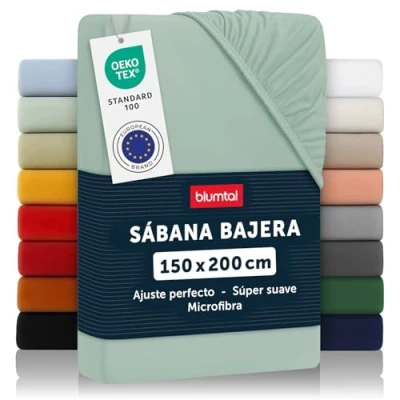 Imagen de Blumtal Basics Sábana Bajera Ajustable de Microfibra Cepillada para colchón 25 27 cm Altura, Cama 150: 150 x 200 30 cm, Verde Claro