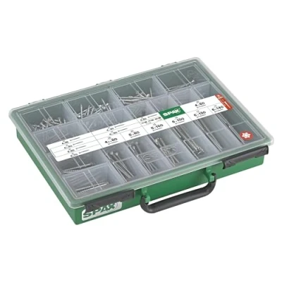 Imagen de SPAX Juego de tornillos grandes con 14 dimensiones, 384 + 3 puntas, cabeza avellanada, T STAR Plus, WIROX 4000001991169