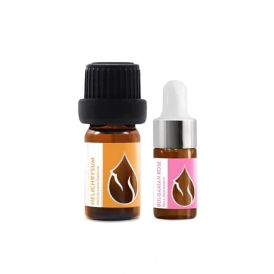 Imagen de Cofre de Aceites Esenciales Orgánicos &quot;Lujo&quot; Helicriso (5ml) + Rosa (3ml) 100% Puro y Natural Sin Diluir Grado Terapéutico Granja Familiar Destilado al Vapor OMG 2 Piezas