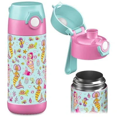 Imagen de JARLSON® botella de agua para niños &quot;MALI&quot; térmica acero inoxidable, sin BPA, a prueba fugas, infantil, 350 ml
