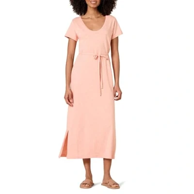 Imagen de Amazon Essentials Vestido Midi Estilo Camiseta con cinturón y de Manga Corta Mujer, Rosa Coral, S