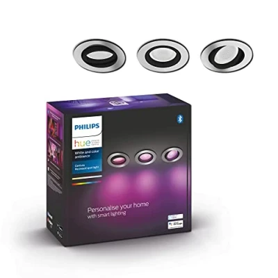 Imagen de Philips Hue White &amp; Color Ambiance Centura pack de 3 focos empotrables redondos, lámparas regulables para sistema Hue, 16 millones colores, control inteligente la luz mediante voz y app, aluminio