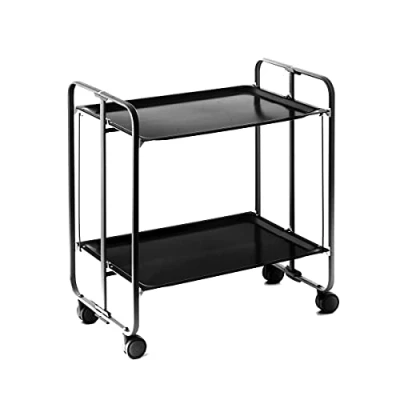 Imagen de DON HIERRO Carrito auxiliar con ruedas BAUHAUS, armazón metálico color negro, 2 bandejas Negro