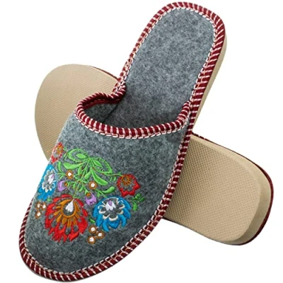 Imagen de ESTRO Zapatillas Mujer Casa Fieltro Pantuflas Cerradas con Suela Antideslizante F03 (37, Flores)
