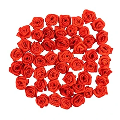 Imagen de Ideen mit Herz rosas de raso 50 piezas Ø 1,5 cm decorativas, mini tela, pequeñas cabezas para manualidades, coser aplicaciones florales, decoración mesa, boda (rojo)