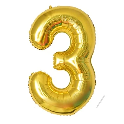 Imagen de Globo de cumpleaños con número 3 años aluminio rayas doradas en 40 pulgadas 101 cm para decoración helio
