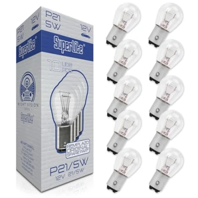 Imagen de Superlite Set de 10 Bombillas Halógenas Auxiliares P21/5W la Gama Night Vision. Homologación E1 R37/03 y Certificación RoHs CE. Durabilidad Luminosidad Excepcional.
