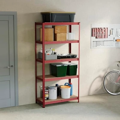 Imagen de Home Discount Casa de Descuento 5 Niveles Capa Estante Almacenamiento estantería Accesorio Cocina Resistente Garaje 875 kg Capacidad, Grande, Color Rojo