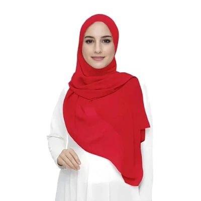 Imagen de Lina &amp; Lily Hijab para Mujer Musulmana, Tela Premium Chifón Ligero y Fluido (Rojo)