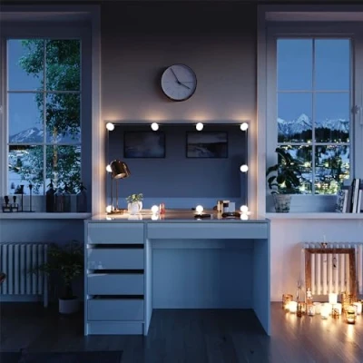Imagen de Vicco Tocador Sherry, Blanco, 120 cm con iluminación LED