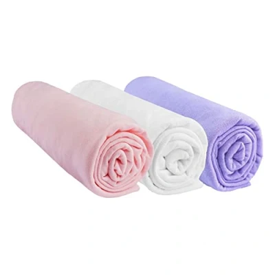 Imagen de Juego de 3 sábanas bajeras para bebé algodón Jersey 60 x 120 cm, color rosa blanco parma, marca Easy Dort, cuna o cama infantil Oeko Tex, fácil cuidado, edad 0 4 años