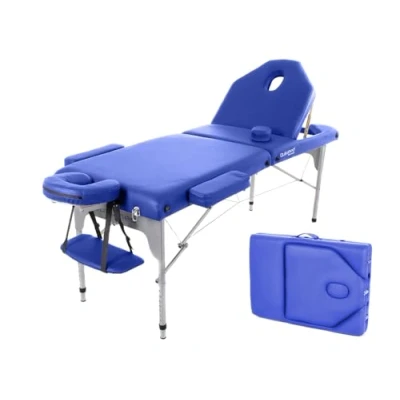 Imagen de QUIRUMED Camilla Plegable Masaje en Aluminio, 186 x 66 cm, Tapizado 14 Polipiel, Color Azul, Altura Regulable, Respaldo abatible, Ligera, hasta 150 kg