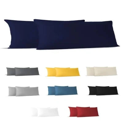 Imagen de Dreamzie Funda Almohada 40x145 (Juego de 2) Azul Oscuro para Las Almohadas 40 x 145 cm 100% Algodon Jersey Cojin Cama Protector