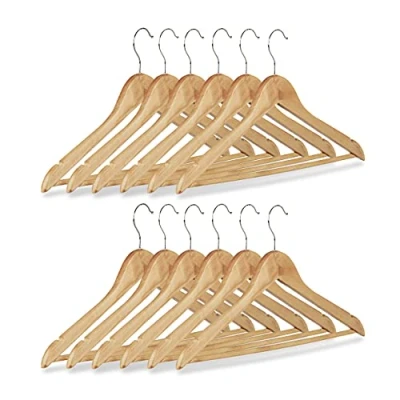 Imagen de Relaxdays Giro de 360 Grados Pack, Perchas Madera para el Armario, Gancho Giratorio, HxL: 22,5x44,5 cm, Natural, 12 Unidades
