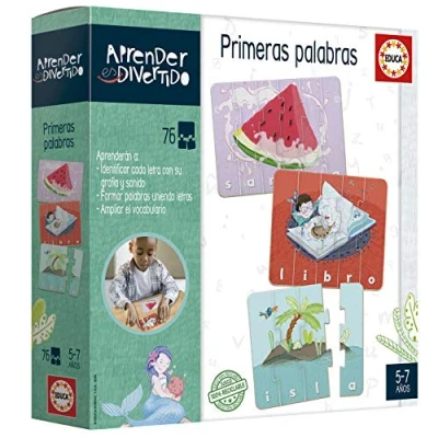 Imagen de Educa Aprender es Divertido Primeras Palabras. Juego Educativo para niños a Partir de 5 años. Aprende Formar Palabras uniendo Letras. Contiene 76 Piezas Que Forman 16 tableros (18697)