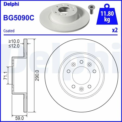 Imagen de DELPHI BG5090C Disco de freno 290 12 5 macizo revestido sin procesar cojinete rueda, anillo sensor ABS PEUGEOT: 508 I SW