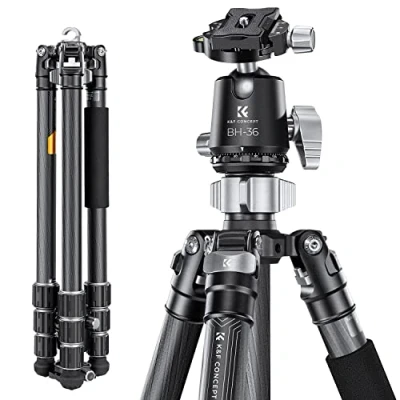 Imagen de K&amp;F Concept Trípode Cámara,173cm de Carbono,Trípode Reflex Ligero,Trípode Viaje Fotografía Compacto y Professional con 360 Rótula Bola Placa Liberación para Cámara DSLR Carga 16kg