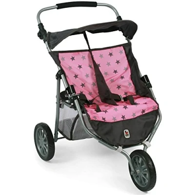 Imagen de Bayer Chic 2000 Cochecito para muñecas gemelas, Estrellas, Color estrellita Gris, 67 x 51.5 71 cm (697 83)