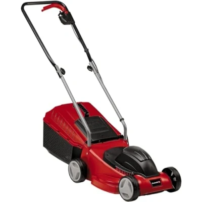 Imagen de Einhell Cortacésped eléctrico GC EM 1032 (1000 W, 32 cm de ancho corte, 30 L, ajuste la altura corte en 3 pasos, carril guía plegable, ruedas para salvar el césped), Color Rojo/Negro