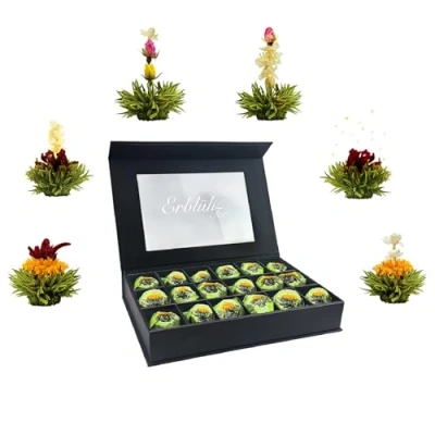 Imagen de Creano Set de regalo 18 Flores Té Blanco en una noble caja magnética con ventana y relieve plateado x Verde