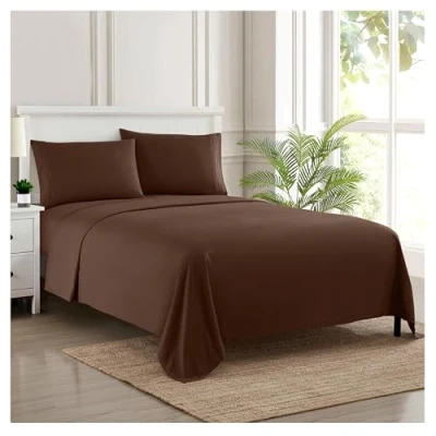 Imagen de Sweet Home Collection 1500 Hilos 4 Piezas Calidad Egipcio Bolsillo Profundo Juego de sábanas, Completa, Beige, marrón, California King