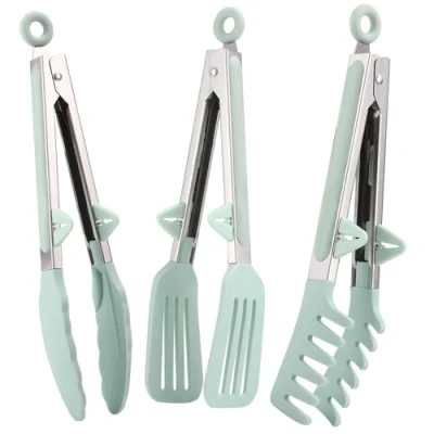 Imagen de LEAZZLE 3 Piezas 26 cm Pinzas Cocina Acero Inoxidable con Puntas de Silicona, Barbacoa, Utensilios para Pasta, Ensalada, Fideos, Cocinas (Verde)