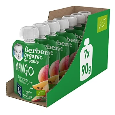Imagen de GERBER Organic Mango, Bolsita Puré de Fruta para Bebés, 7x90g, a partir 6 meses