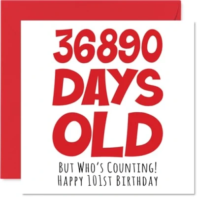 Imagen de Stuff4 tarjeta de cumpleaños número 101 para hombres y mujeres, él ella, 36890 días edad, divertida adultos, 145 mm x mm, tarjetas felicitación broma