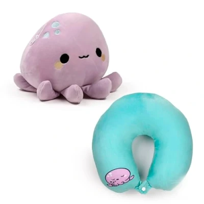 Imagen de Puckator Cojín de Viaje con Peluche 2 en 1 Pulpo, Violeta, Standard