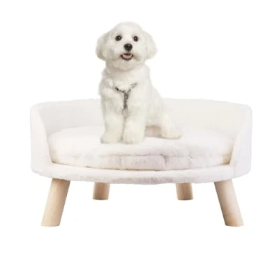 Imagen de BingoPaw Sofa Perro Pequeño, Sofá para Mascotas Cama Elevada Perros y Gatos Taburete con Cojín Acolchado Cómodo Patas de Madera, 60cm Color Beige,Estilo Nordic