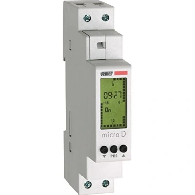 Imagen de VEMER VE758100 Micro D Temporizador Horario Digital, Interruptor con Programación Diaria, Instalación en Carril DIN, Blanco