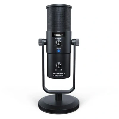 Imagen de M Audio Uber Mic micrófono de condensador USB, para gaming y streaming en PC, podcast, grabaciones, con 4 patrones polares, mute salida auriculares