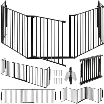 Imagen de tectake® Salvachispas Chimenea Plegable, Protector Niños, Valla Seguridad Infantil de 5 Elementos, Rejilla Articulada, Barrera para Perros, Niños Cierre Especial
