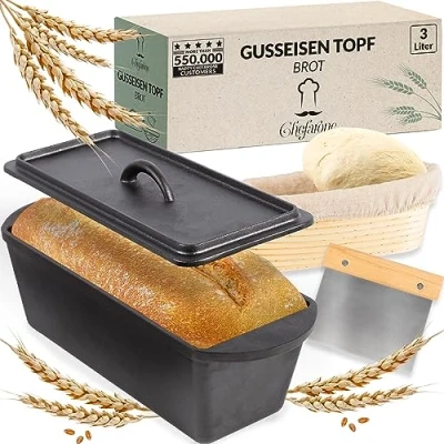 Imagen de Chefarone Molde de hierro fundido para pan con tapa Olla hornear y pasteles 28 x 12 cm