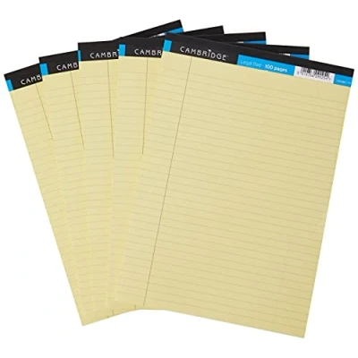 Imagen de Cambridge 400115984 Bloc de notas A4, Gobernado con margen, 100 páginas, paquete 5, color amarillo