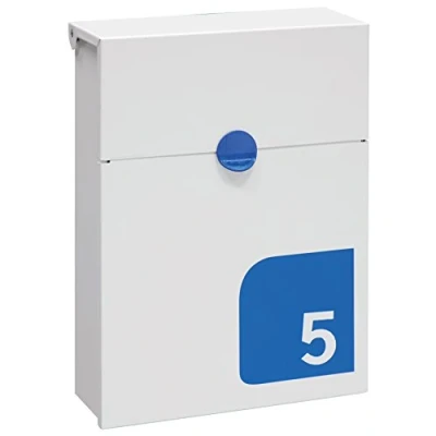 Imagen de ARREGUI Tondo S E6721 BLU Buzón Exterior de Acero Tamaño (Correo DIN A5) Pared Pequeño con Cerradura Tapada Antilluvia Nº Vivienda Personalizable Blanco y Azul