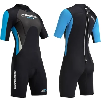 Imagen de Cressi Med X Lady Wetsuit 2.5mm Traje Monoshort sin Capucha en Neopreno Biforrado, Hombre, Negro/Azul (Aguamarina), S/2