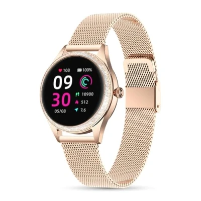 Imagen de LUNIQUESHOP LSLUXE Smartwatch Brillante, Reloj Inteligente Mujer, con Pulsómetro, Seguimiento del Menstrual, Modos Deportivos, Monitor de Sueño, Control Musica, Salud, para Android iOS