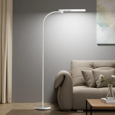 Imagen de Honeywell Lámpara de Pie LED,F4 Sunturalux™ Luz Ultra Brillante con Regulación Continua,Diseño Moderno Protector Ocular para Cuello Cisne Ajustable Salón, Dormitorio y Oficina(Blanco)
