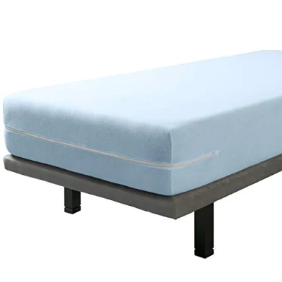 Imagen de Savel Funda de Colchón Rizo Elástico, 100% Algodón Azul (160 x 190/200 cm) Protector Cremallera Integral Disponible en Varias Medidas