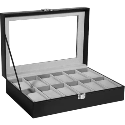 Imagen de ZOGIN Estuche para relojes con 12 compartimentos, color negro