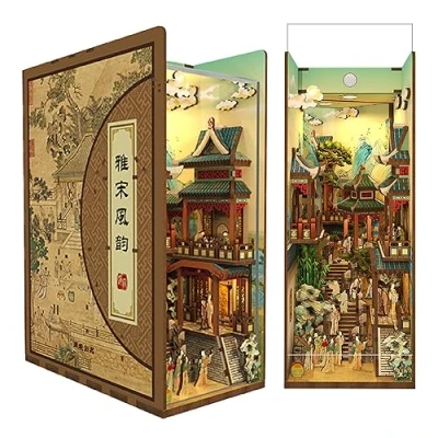 Imagen de Tonecheer DIY Book Nook Kit Puzzle 3D Madera Booknook Modelos a Escala para Adultos Construir Casa Miniatura de Bricolaje con Luz Regalos Personalizados(Cultura la Dinastía Song)